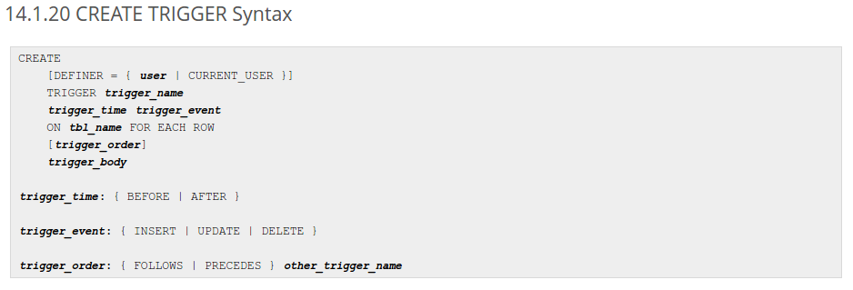 Create MySQL trigger syntax