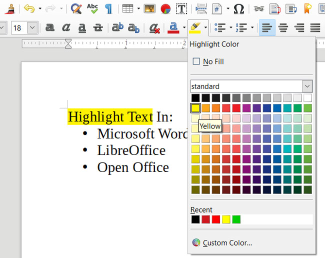 How To Highlight Text In Word, LibreOffice and Open Office