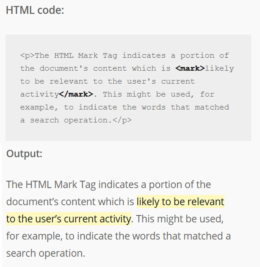 HTML Mark Tag