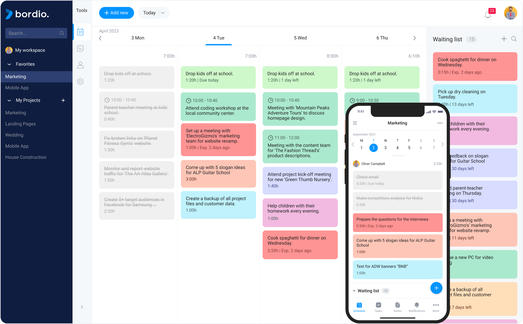 Weekly planner for tracking progress