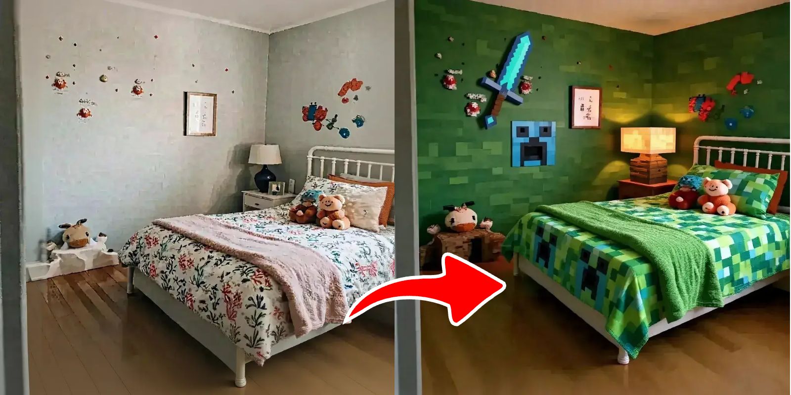 MockoFun AI Interior Design: Minecraft Bedroom - BEFORE & AFTER